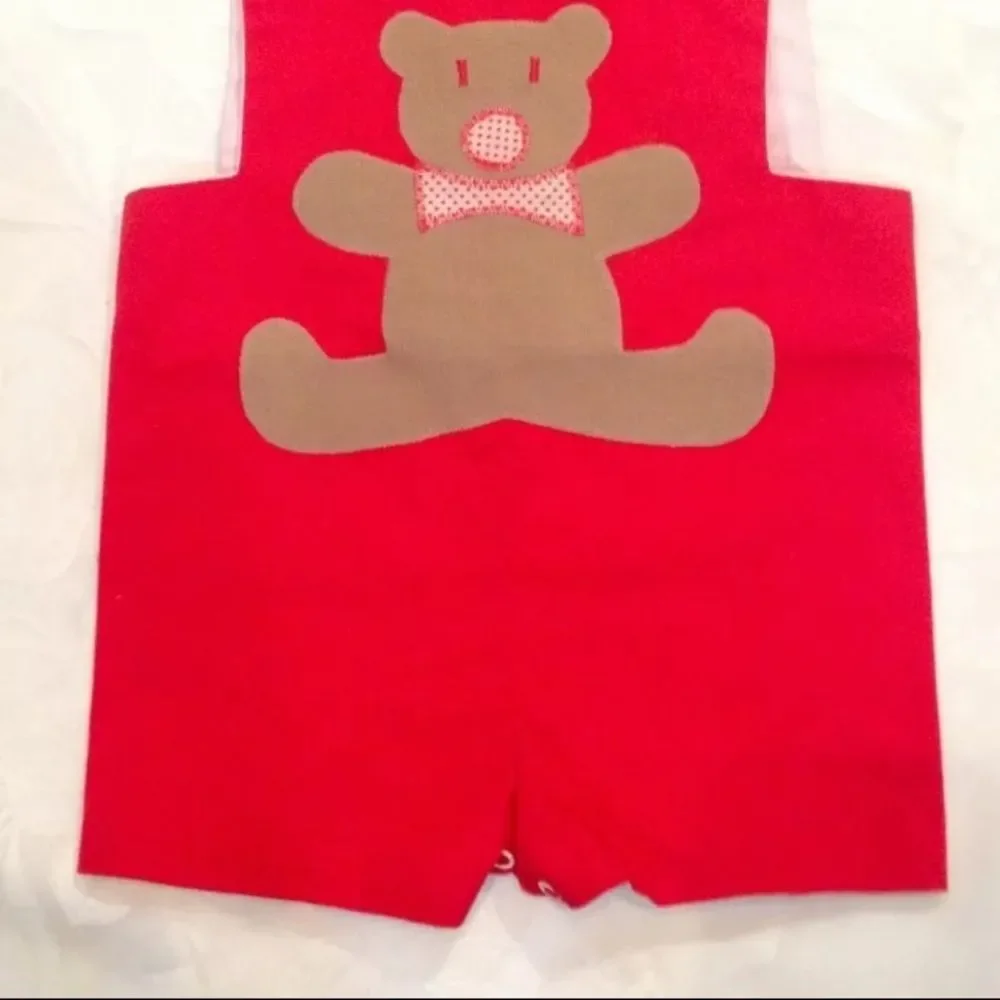 Vintage Red Romper With Teddy Bear 9-12 Months